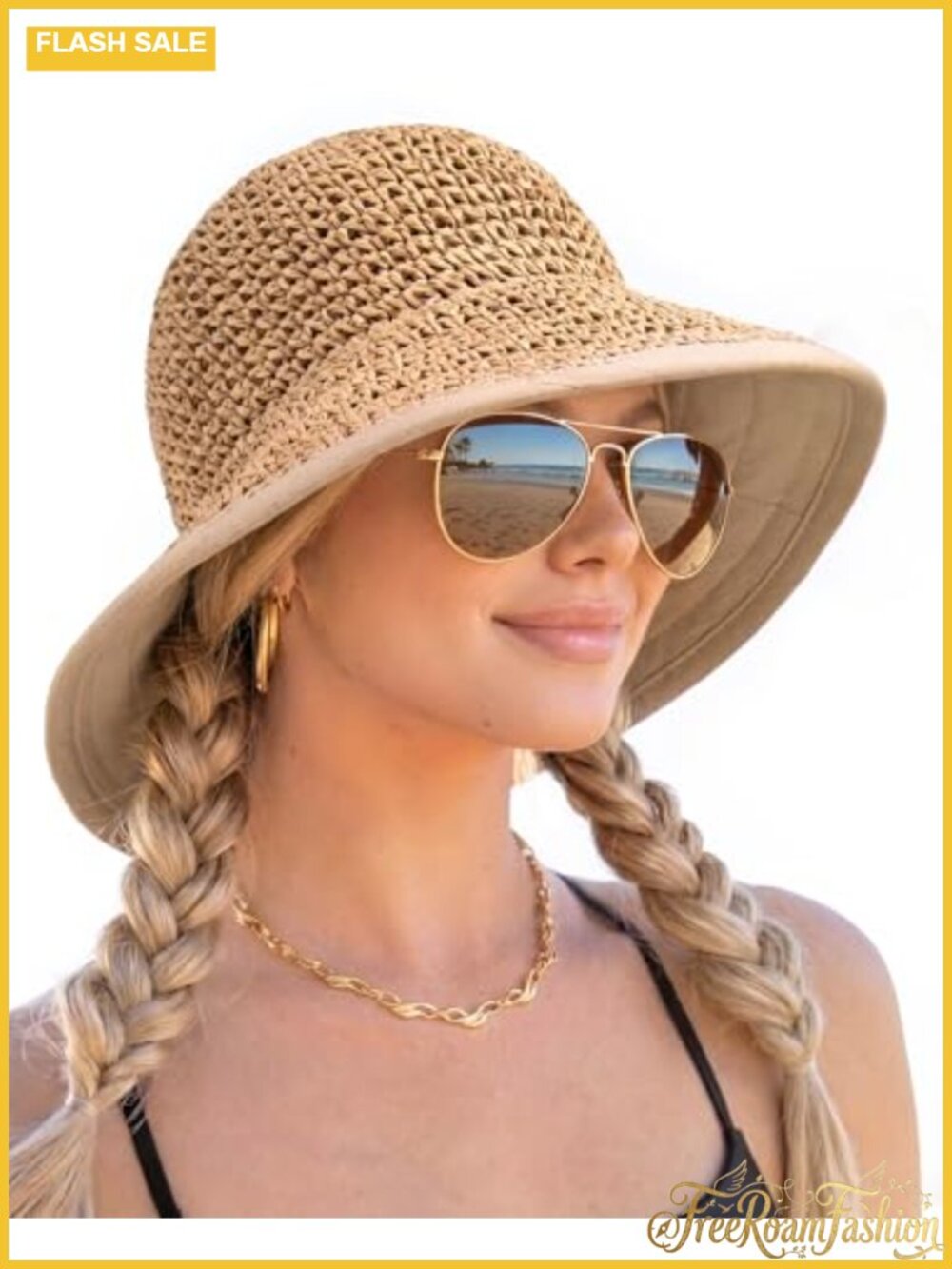 Hand Woven Paper Straw Sun Hat Wide Brim Packable Foldable Adjustable
